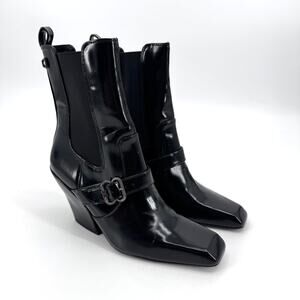 Sam Edelman Black Patent Leather Suzette Chelsea Wedge Heels Boots Size 6.5